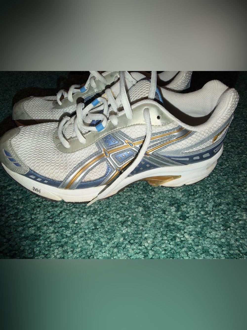 Asics Women's White Running Sneakers with Blue and Gold Trim